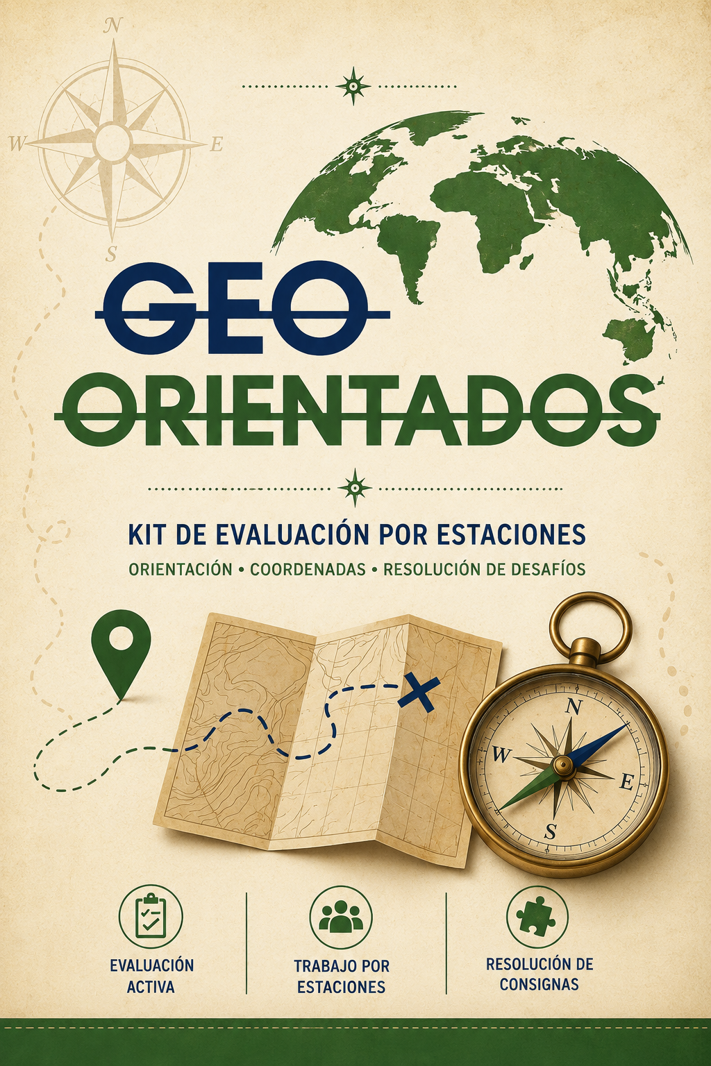 Geo-orientados: Kit de Evaluación por Estaciones | Desafíos de Orientación, Coordenadas y Mapas